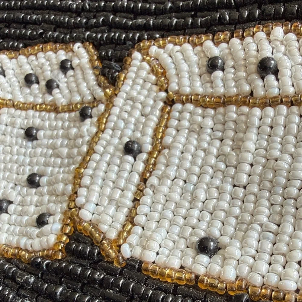 Beaded Dice Design Cosmetic Travel Bag - Black and Gold